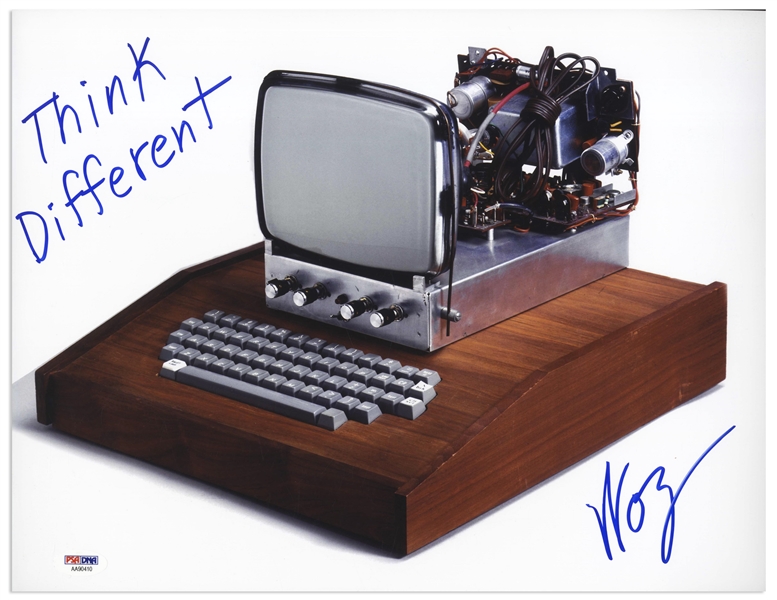 Steve Wozniak Signed 14'' x 11'' Photo of the Apple 1 Computer, Writing ''Think Different'' -- With PSA/DNA COA